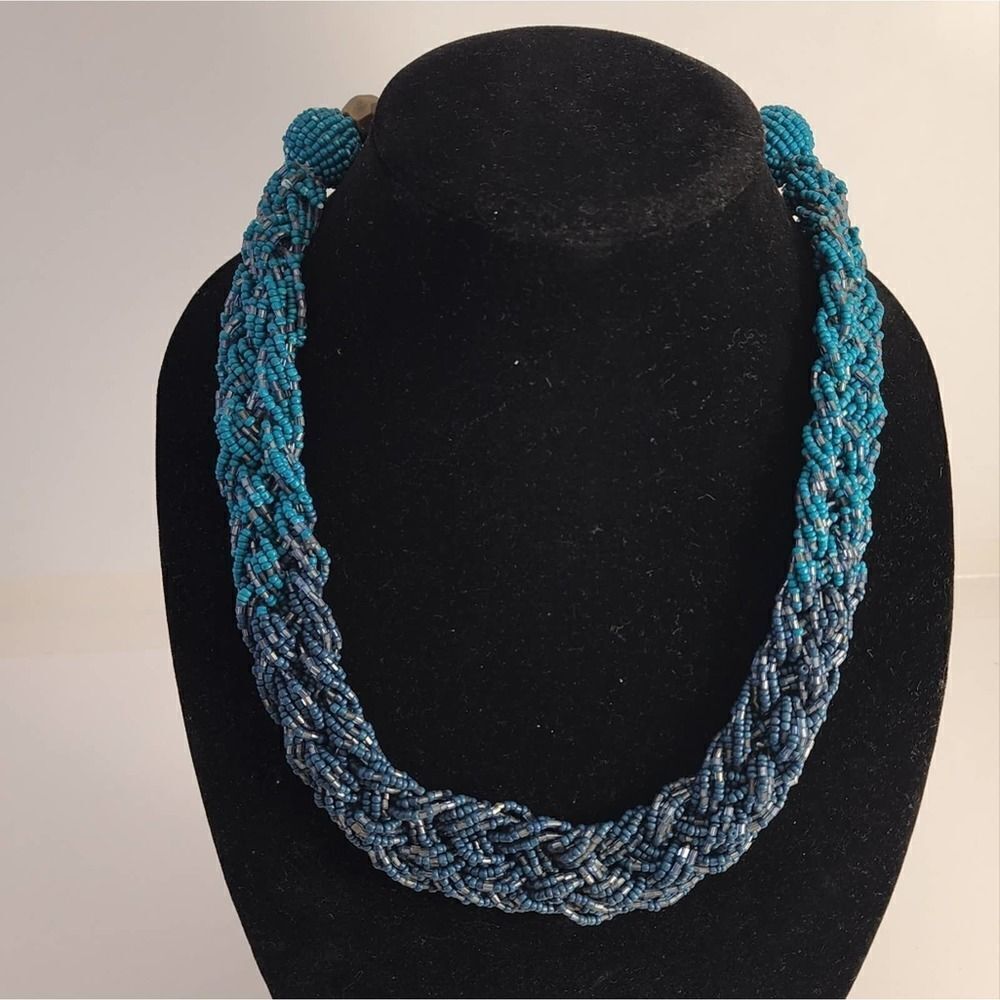 Blue braided necklace